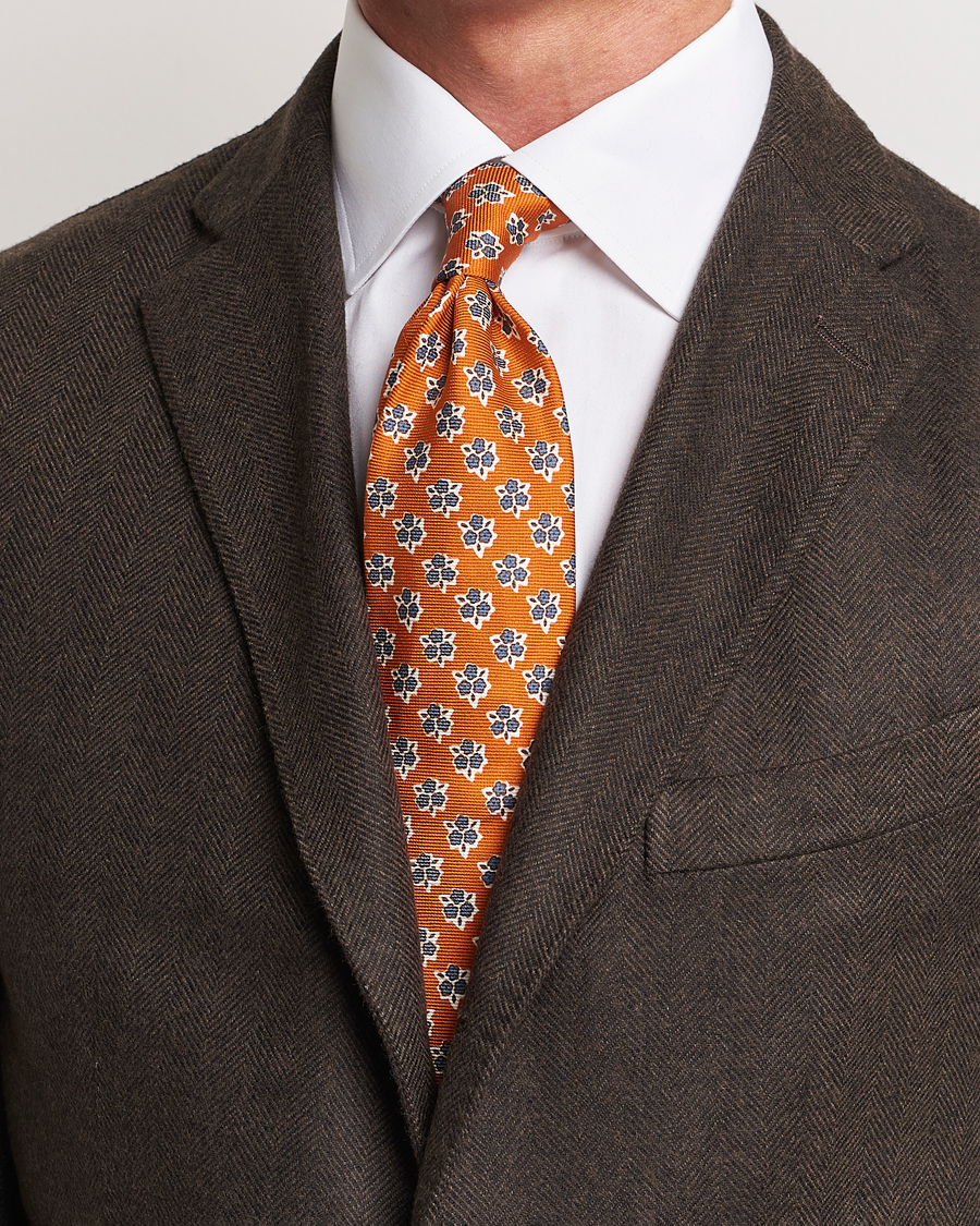Herren | Altea Printed Silk Tie Orange | Altea | Printed Silk Tie Orange