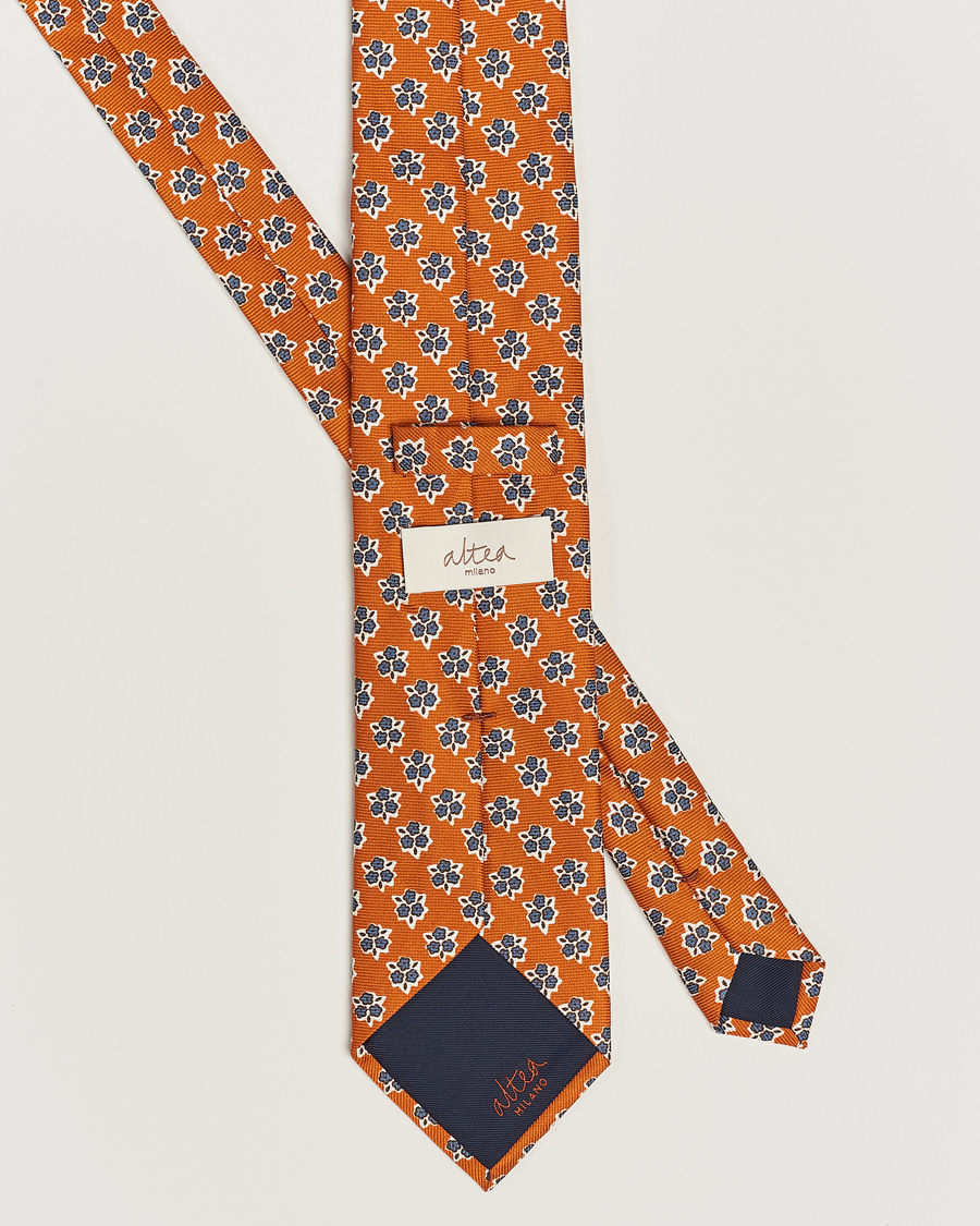 Herren | Altea Printed Silk Tie Orange | Altea | Printed Silk Tie Orange