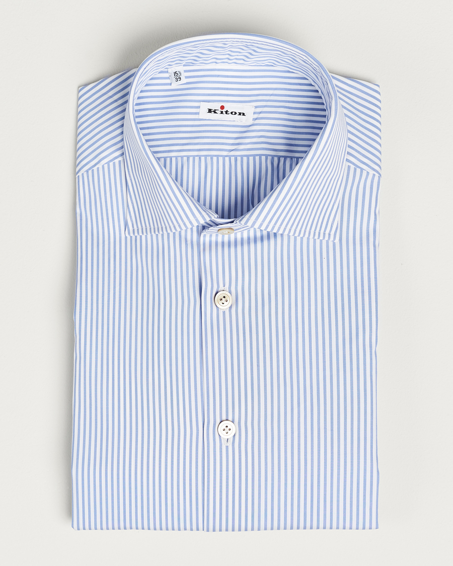 Herren | Hemden | Kiton | Slim Fit Striped Poplin Shirt Light Blue