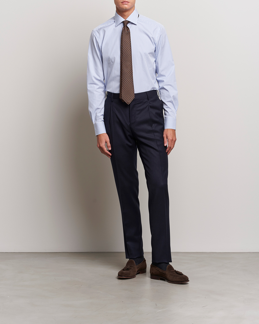 Herren | Hemden | Kiton | Slim Fit Striped Poplin Shirt Light Blue