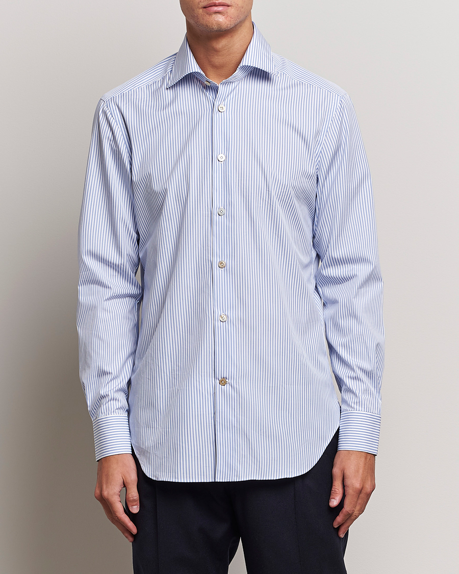 Herren | Hemden | Kiton | Slim Fit Striped Poplin Shirt Light Blue