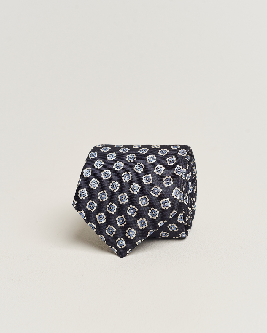 Herren | Kiton Flower Print Silk Tie Navy | Kiton | Flower Print Silk Tie Navy