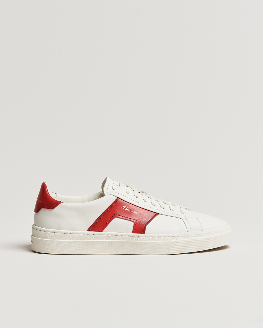 Herren | Santoni Double Buckle Sneakers White/Red | Santoni | Double Buckle Sneakers White/Red
