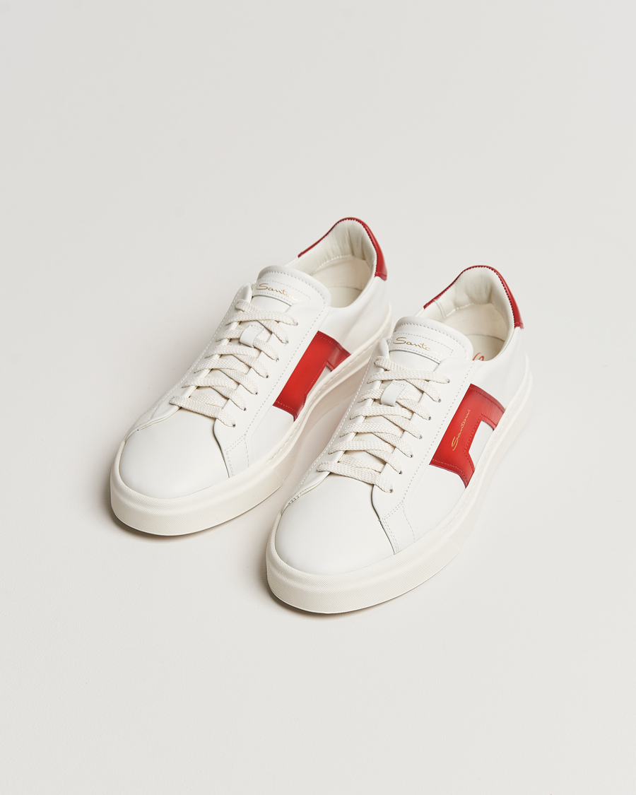 Herren | Santoni Double Buckle Sneakers White/Red | Santoni | Double Buckle Sneakers White/Red