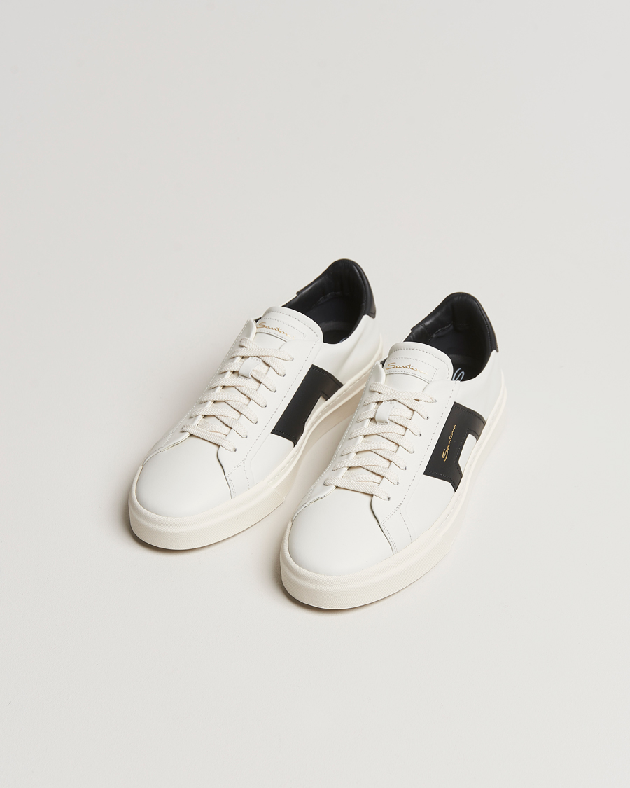 Herren | Santoni Double Buckle Sneakers White/Black | Santoni | Double Buckle Sneakers White/Black