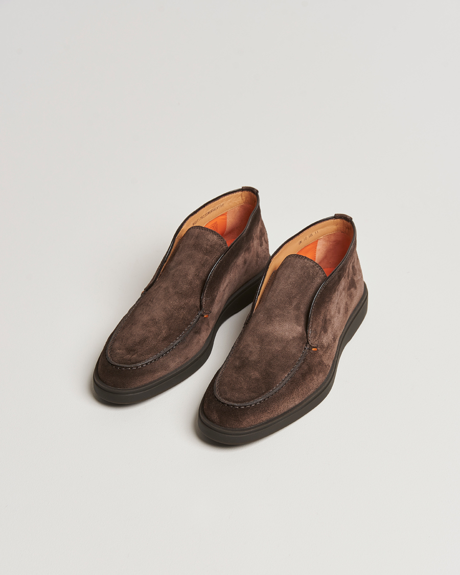 Herren | Santoni Open Chukka Boots Dark Brown Suede | Santoni | Open Chukka Boots Dark Brown Suede