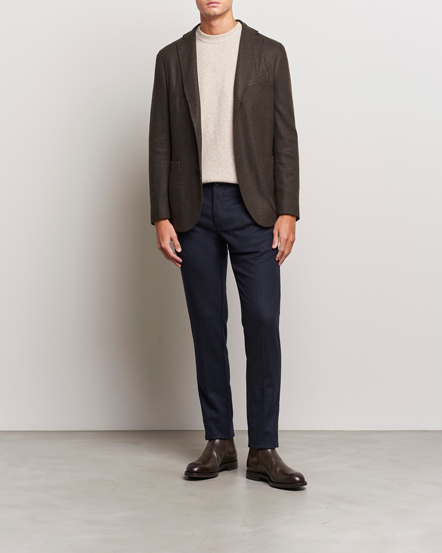 Herren | Hosen | Incotex | Slim Fit Washed Flannel Stretch Slacks Navy