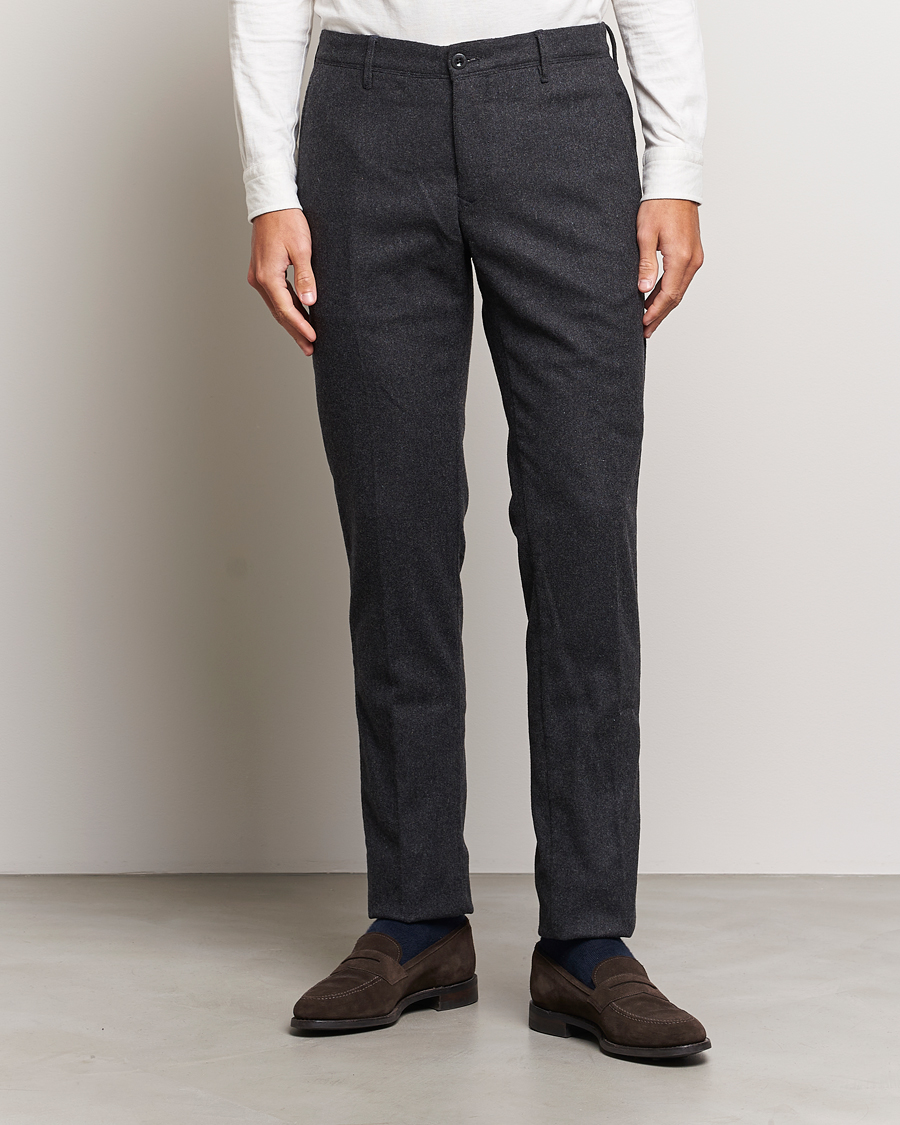 Herren | Hosen | Incotex | Slim Fit Washed Flannel Stretch Slacks Dark Grey