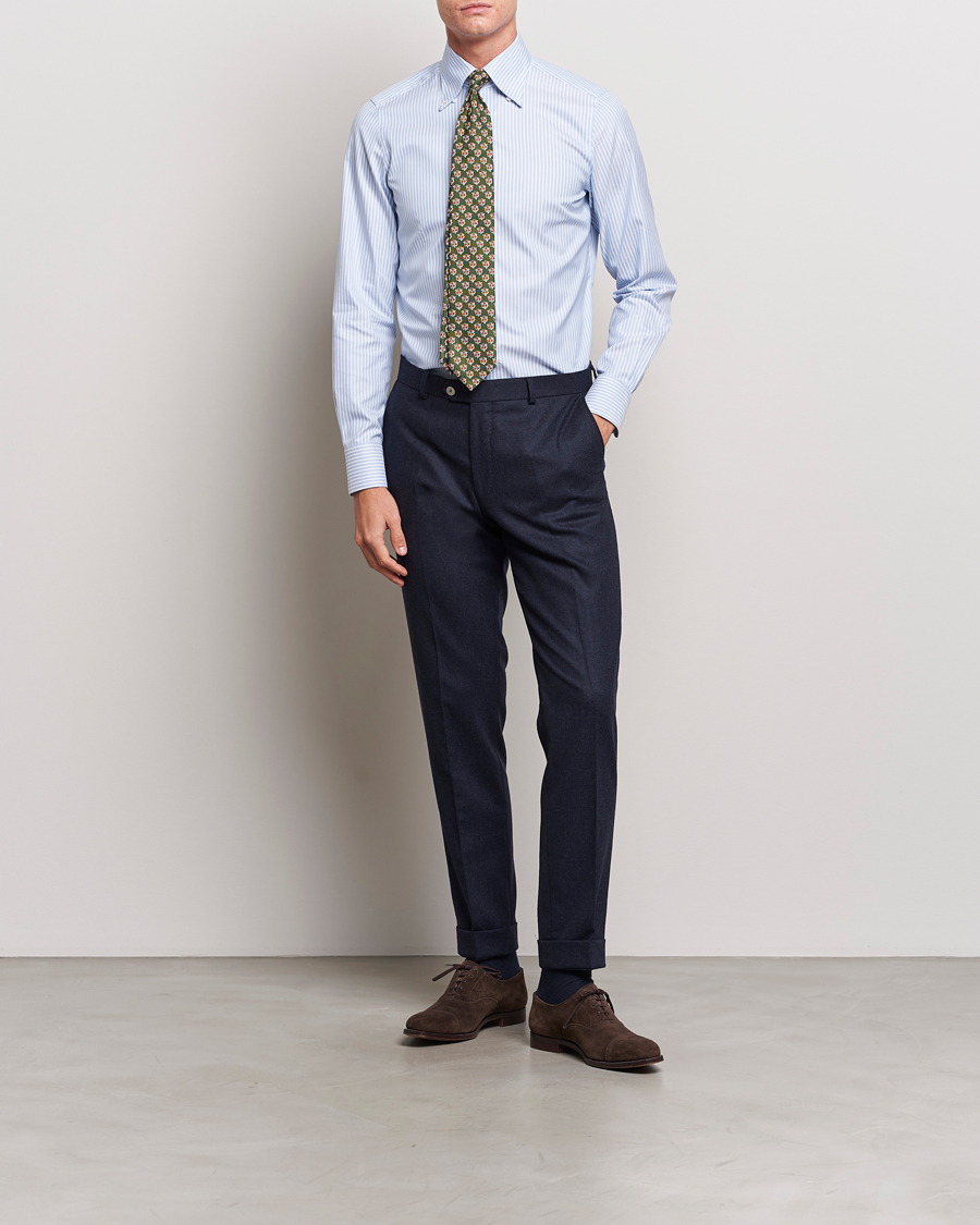 Herren | Hemden | Finamore Napoli | Milano Slim Oxford Button Down Shirt Blue Stripe