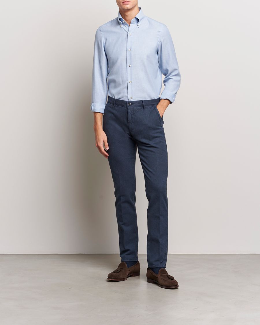 Herren | Hemden | Finamore Napoli | Milano Slim Cashmere BD Shirt Light Blue
