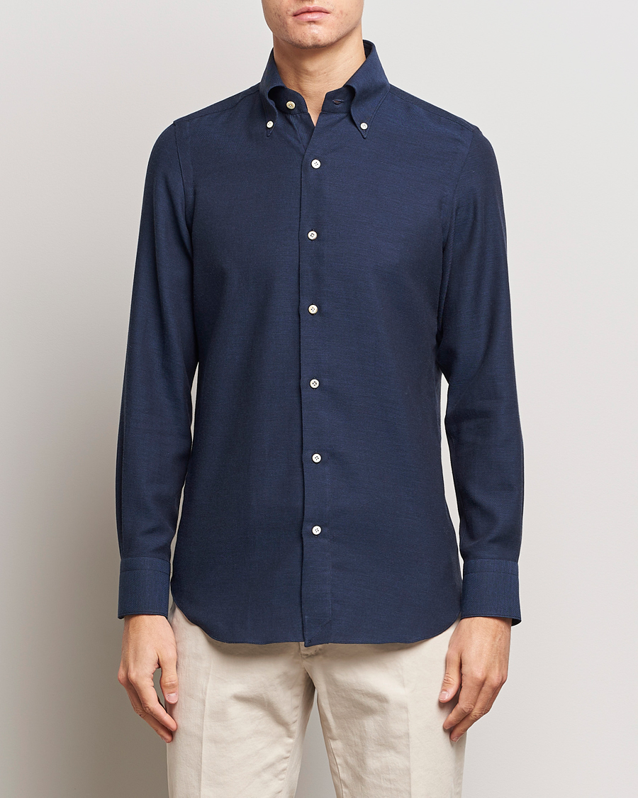 Herren | Hemden | Finamore Napoli | Milano Slim Cashmere BD Shirt Navy