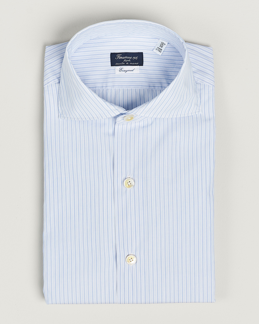 Herren | Hemden | Finamore Napoli | Milano Slim Washed Dress Shirt Blue Stripe