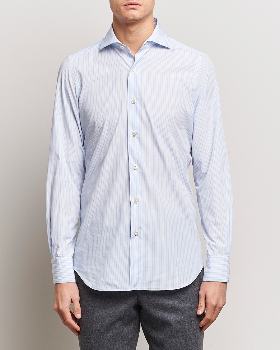 Herren | Hemden | Finamore Napoli | Milano Slim Washed Dress Shirt Blue Stripe