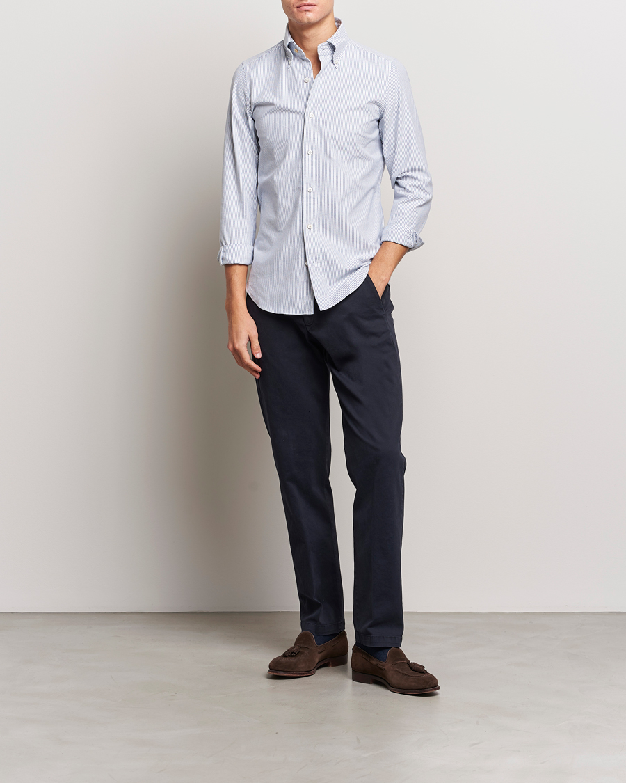 Herren | Hemden | Finamore Napoli | Tokyo Slim Oxford Button Down Shirt Blue Stripe