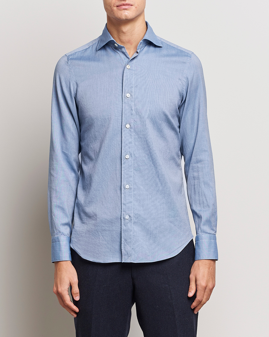Herren | Flannellhemden | Finamore Napoli | Tokyo Slim Flannel Shirt Light Blue