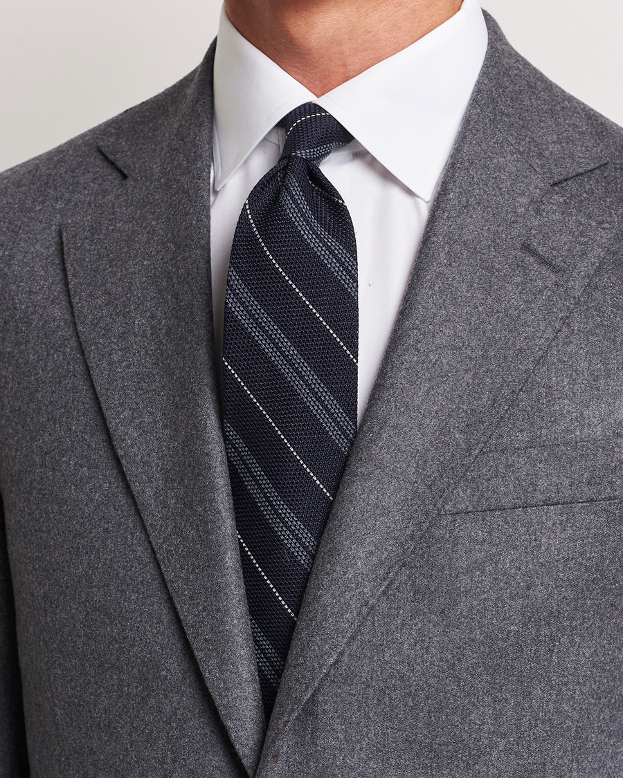 Herren | Finamore Napoli Regimental Grenadine Silk Tie Navy | Finamore Napoli | Regimental Grenadine Silk Tie Navy