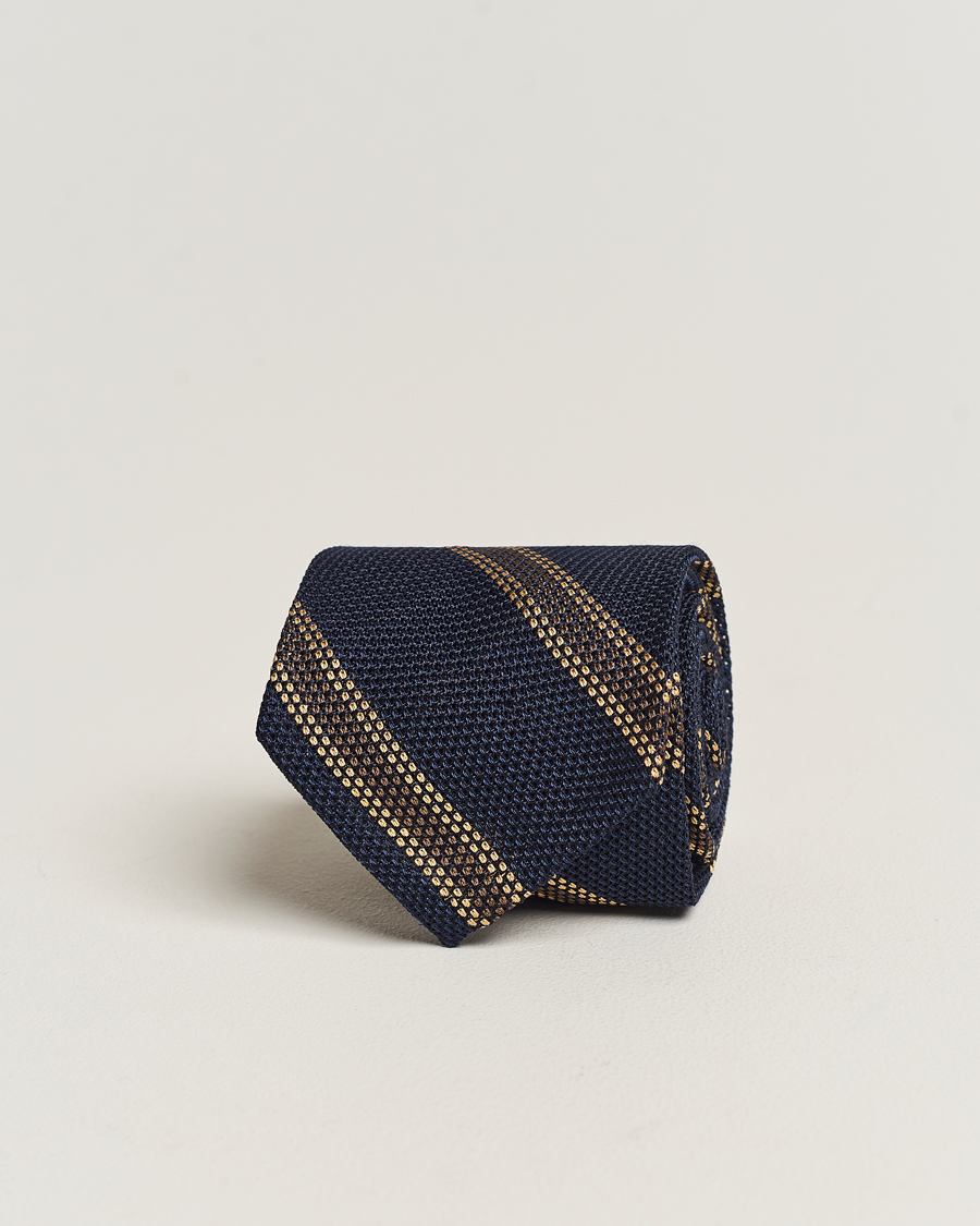 Herren | Finamore Napoli Regimental Grenadine Silk Tie Navy/Brown | Finamore Napoli | Regimental Grenadine Silk Tie Navy/Brown