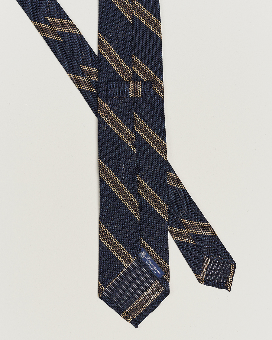 Herren | Finamore Napoli Regimental Grenadine Silk Tie Navy/Brown | Finamore Napoli | Regimental Grenadine Silk Tie Navy/Brown