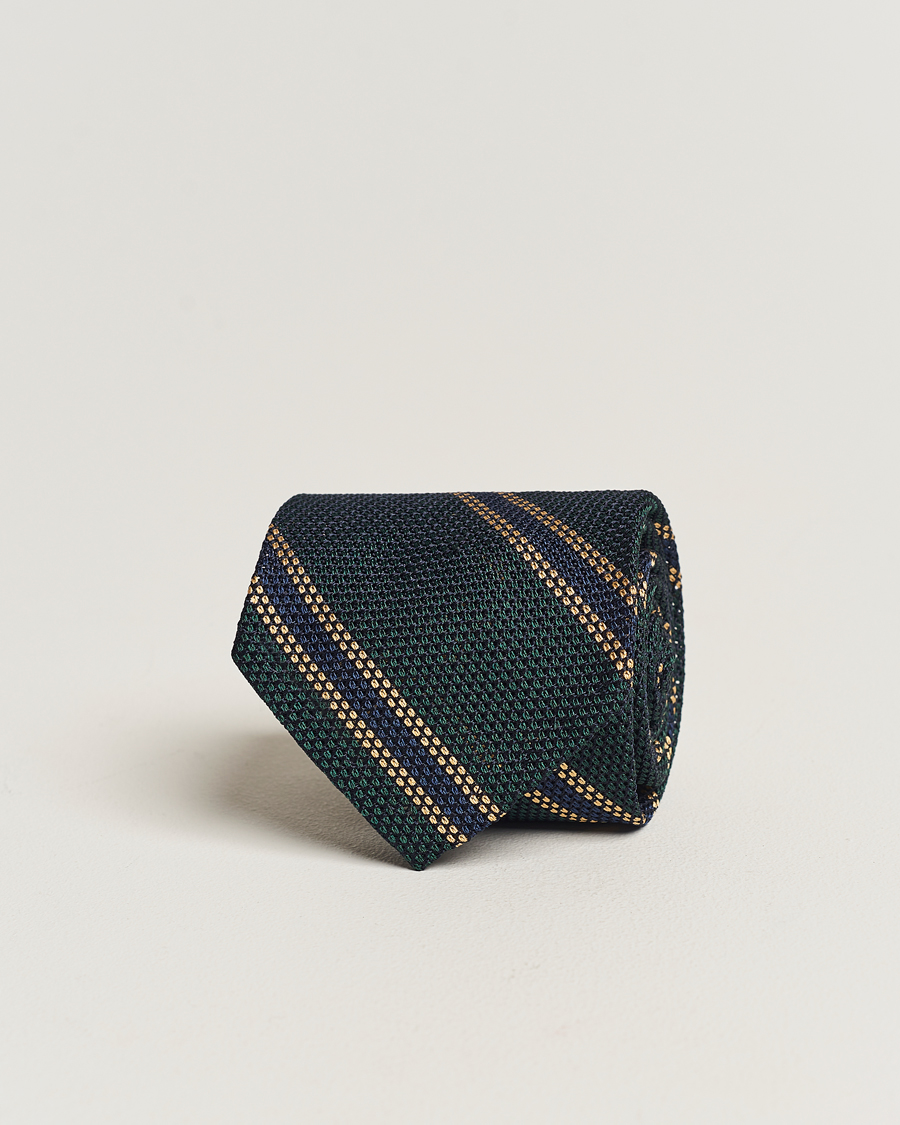 Herren | Finamore Napoli Regimental Grenadine Silk Tie Green/Navy | Finamore Napoli | Regimental Grenadine Silk Tie Green/Navy