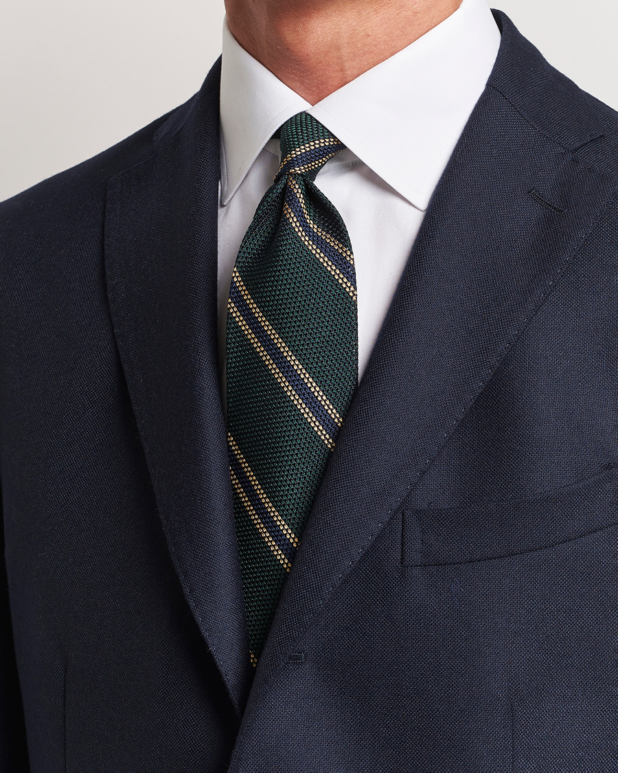 Herren | Finamore Napoli Regimental Grenadine Silk Tie Green/Navy | Finamore Napoli | Regimental Grenadine Silk Tie Green/Navy