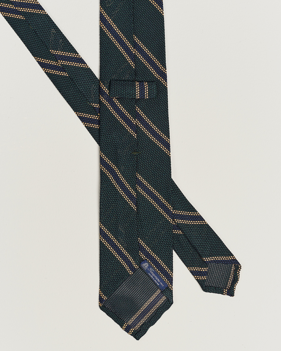 Herren | Finamore Napoli Regimental Grenadine Silk Tie Green/Navy | Finamore Napoli | Regimental Grenadine Silk Tie Green/Navy