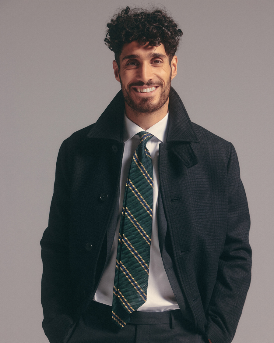 Herren | Finamore Napoli Regimental Grenadine Silk Tie Green/Navy | Finamore Napoli | Regimental Grenadine Silk Tie Green/Navy