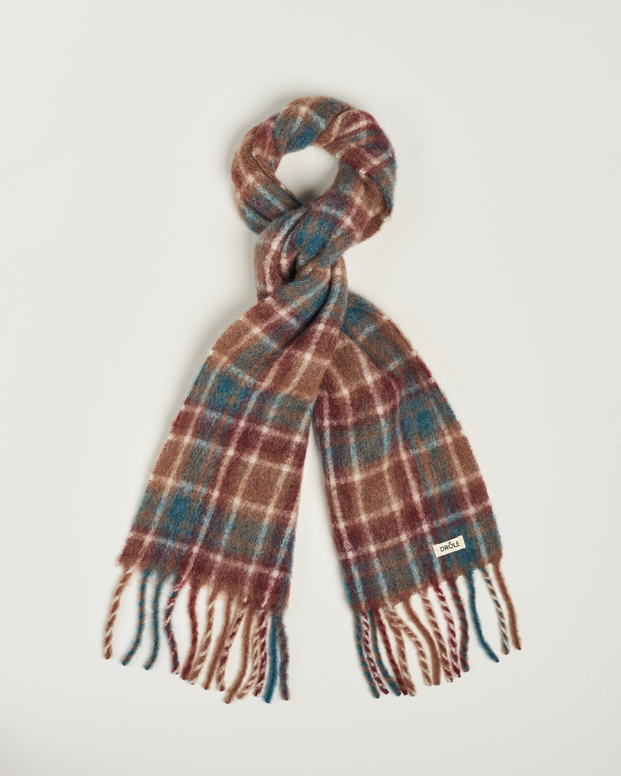 Herren | Drôle de Monsieur Mohair Check Scarf Brown/Blue | Drôle de Monsieur | Mohair Check Scarf Brown/Blue