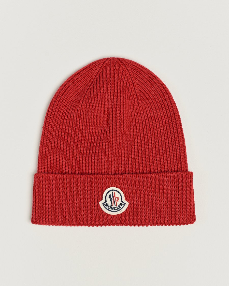 Herren | Moncler Ribbed Wool Beanie Red | Moncler | Ribbed Wool Beanie Red
