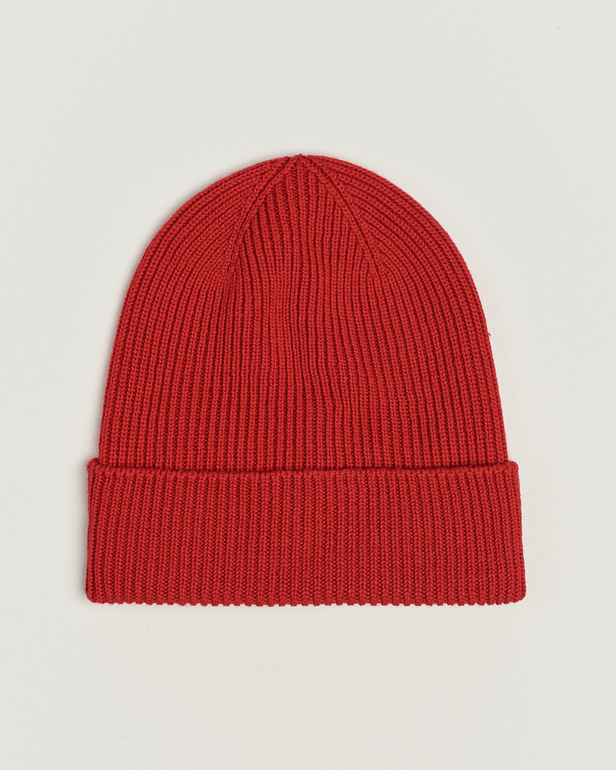 Herren | Moncler Ribbed Wool Beanie Red | Moncler | Ribbed Wool Beanie Red