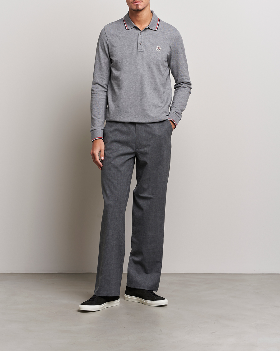 Herren | Pullover | Moncler | Contrast Rib Long Sleeve Polo Light Grey