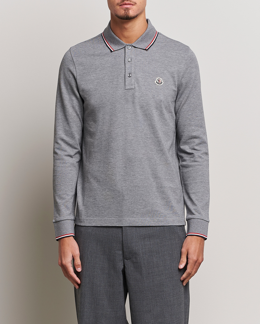 Herren | Pullover | Moncler | Contrast Rib Long Sleeve Polo Light Grey