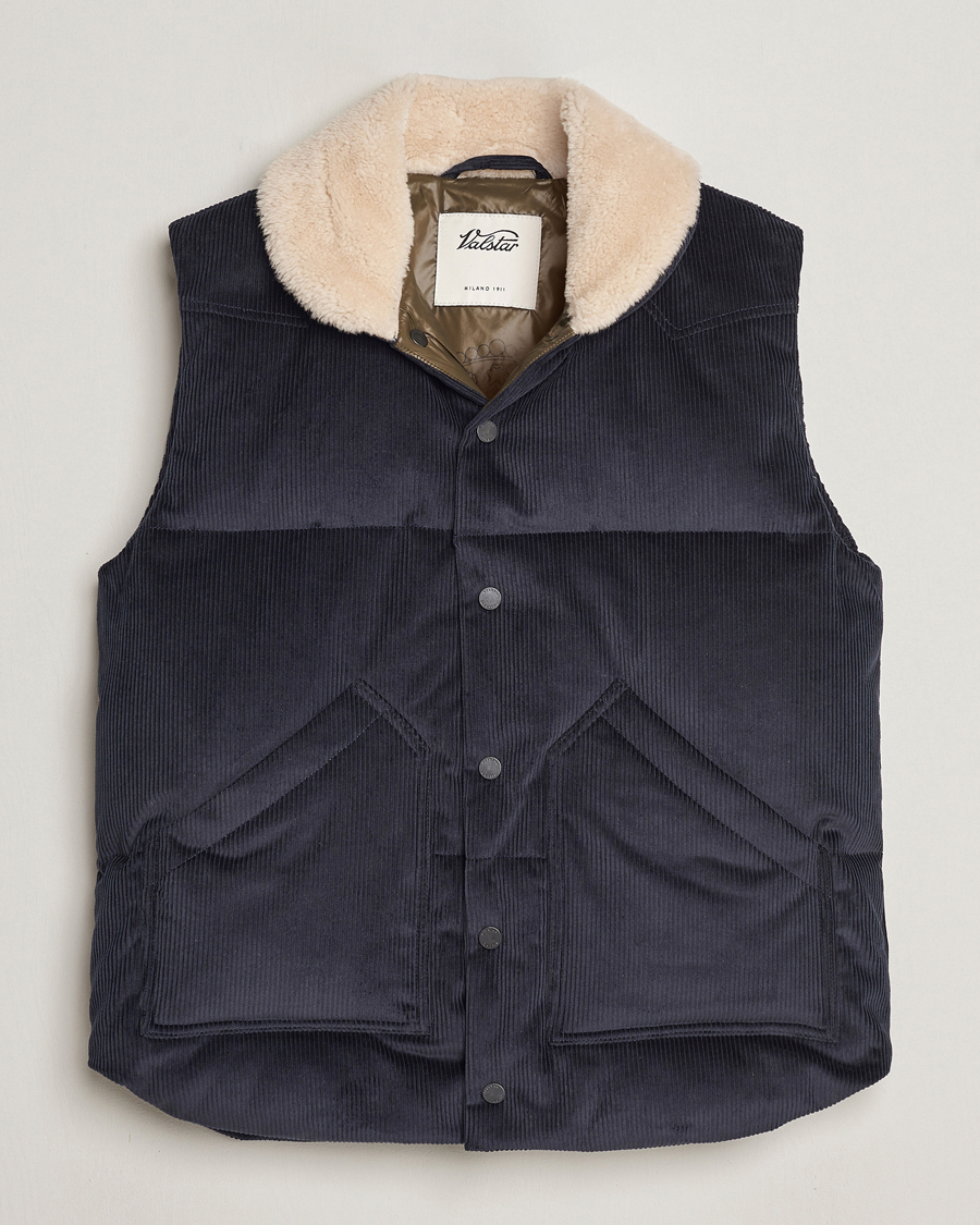 Herren | Jacken | Valstar | Corduroy Shearling Collar Down Vest Navy