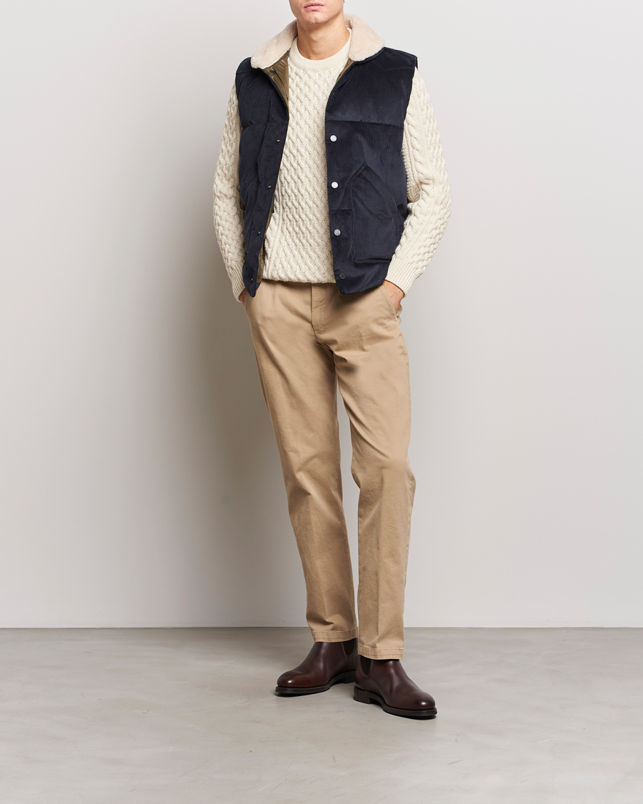 Herren | Jacken | Valstar | Corduroy Shearling Collar Down Vest Navy