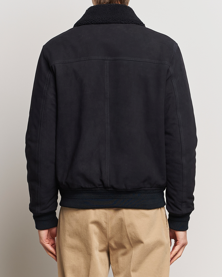 Herren | Jacken | Valstar | Shearling Collar Suede Bomber Navy
