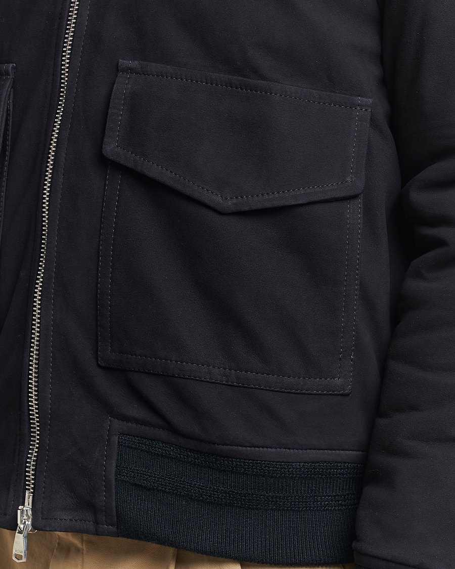 Herren | Jacken | Valstar | Shearling Collar Suede Bomber Navy