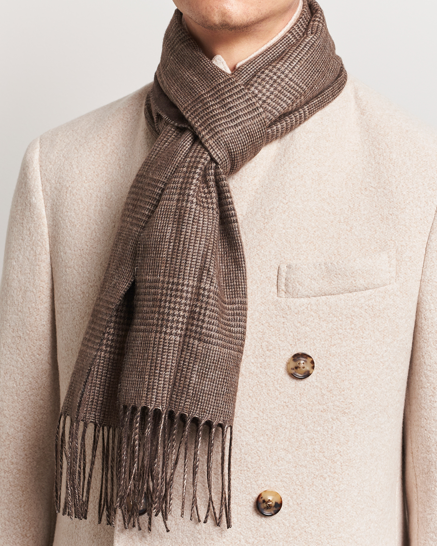 Herren | Piacenza Cashmere Cashmere/Silk Glencheck Scarf Brown | Piacenza Cashmere | Cashmere/Silk Glencheck Scarf Brown