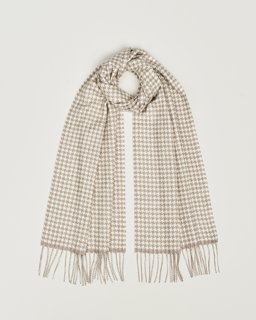 Herren | Piacenza Cashmere Cashmere/Silk Houndstooth Scarf Beige | Piacenza Cashmere | Cashmere/Silk Houndstooth Scarf Beige