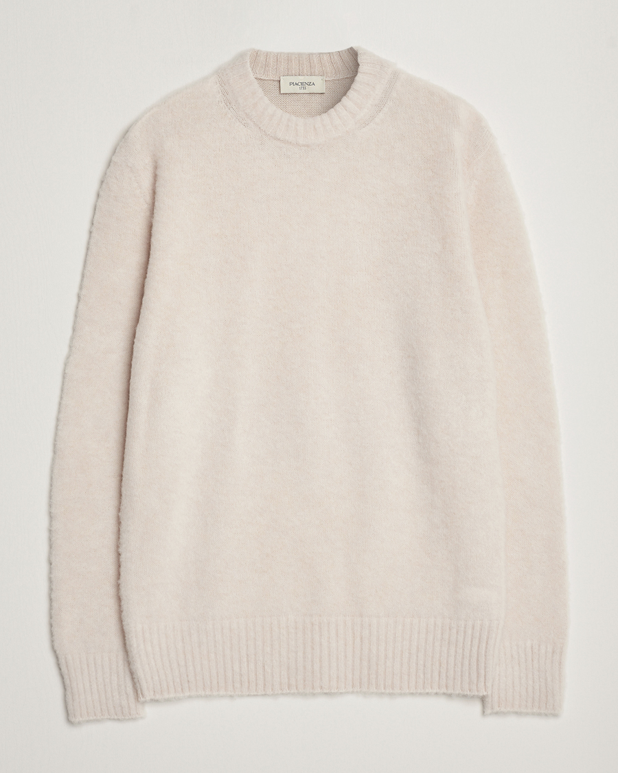 Herren | Pullover | Piacenza Cashmere | Brushed Wool Crew Neck  Beige