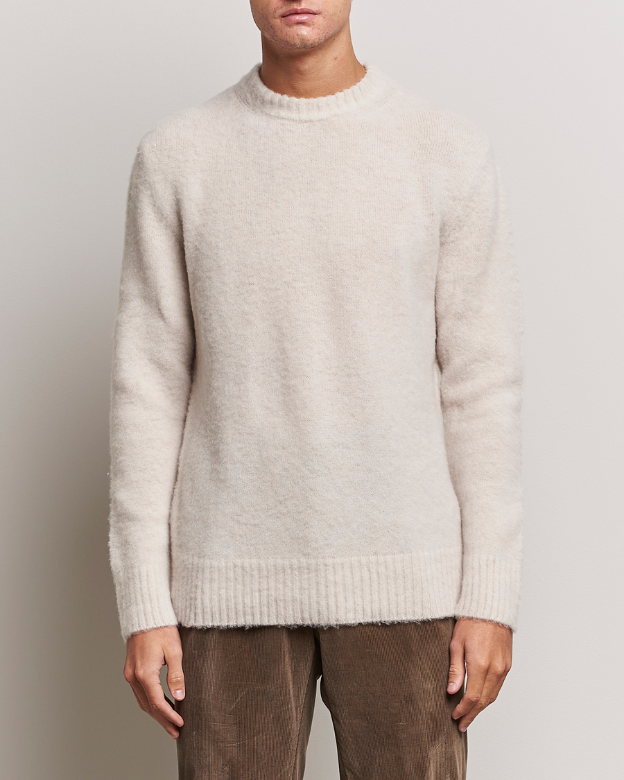 Herren | Pullover | Piacenza Cashmere | Brushed Wool Crew Neck  Beige