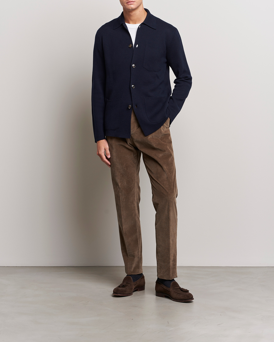 Herren | Pullover | Piacenza Cashmere | Virgin Wool Knit Cardigan Navy