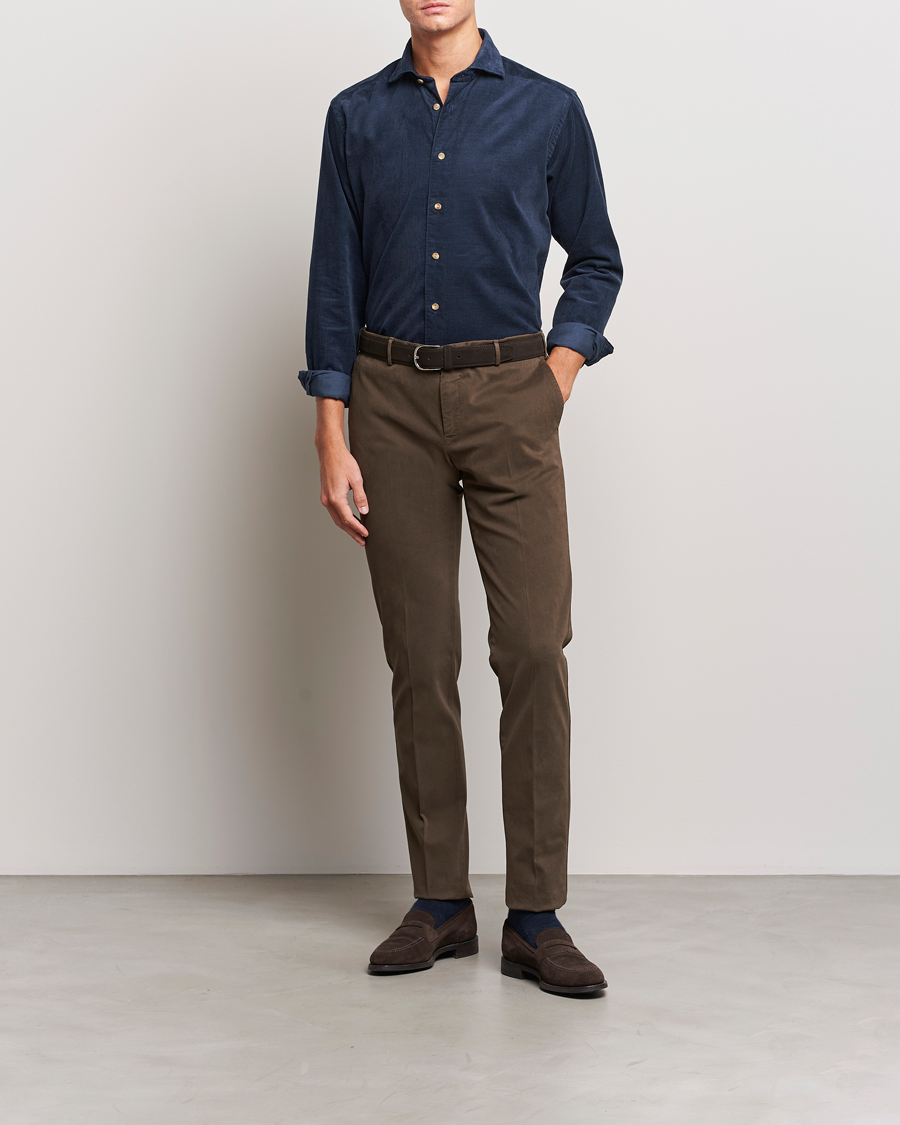 Herren | Hemden | Eton | Slim Fit Fine Wale Corduroy Shirt Navy Blue