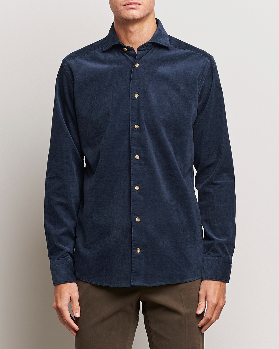 Herren | Hemden | Eton | Slim Fit Fine Wale Corduroy Shirt Navy Blue