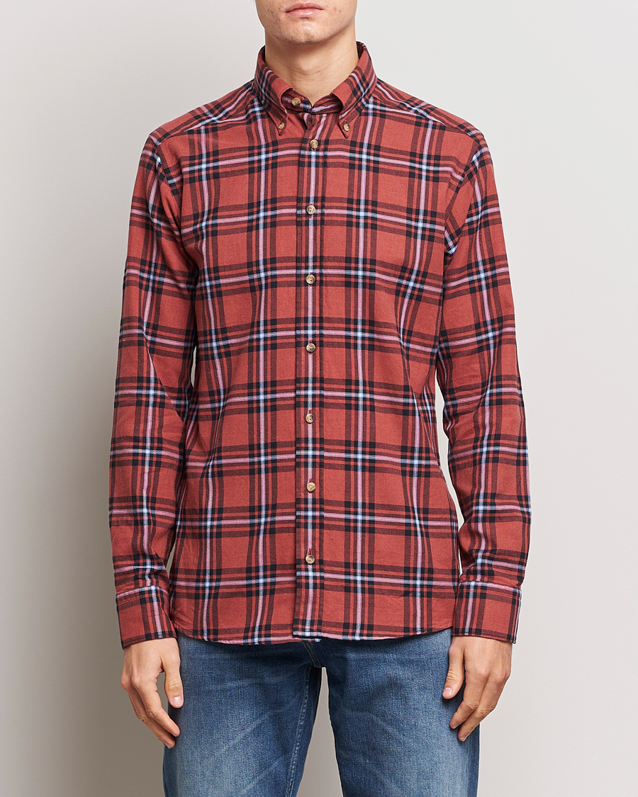 Herren | Flannellhemden | Eton | Regular Fit Checked Flannel Shirt Red/Navy