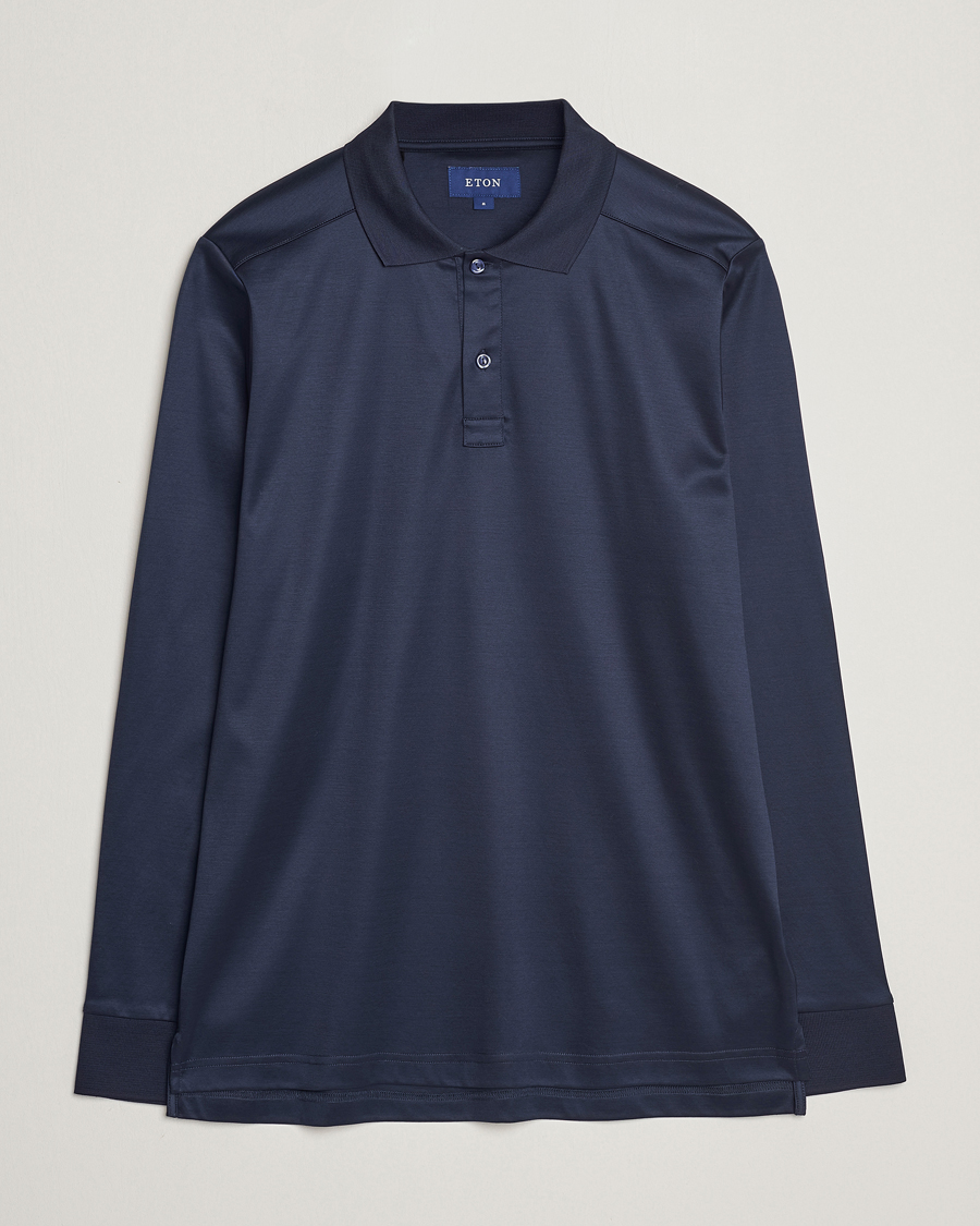 Herren | Pullover | Eton | Filo Di Scozia Long Sleeve Polo Navy Blue