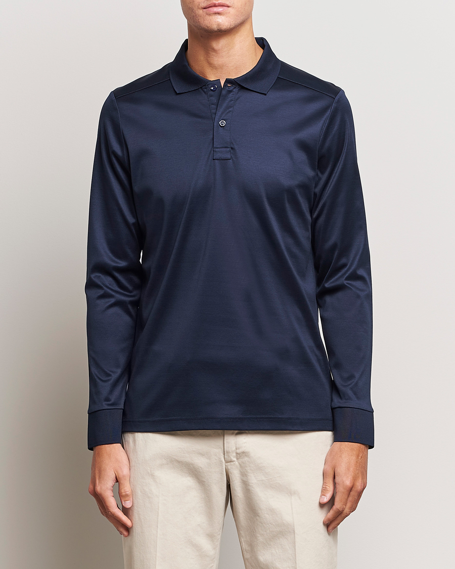 Herren | Pullover | Eton | Filo Di Scozia Long Sleeve Polo Navy Blue