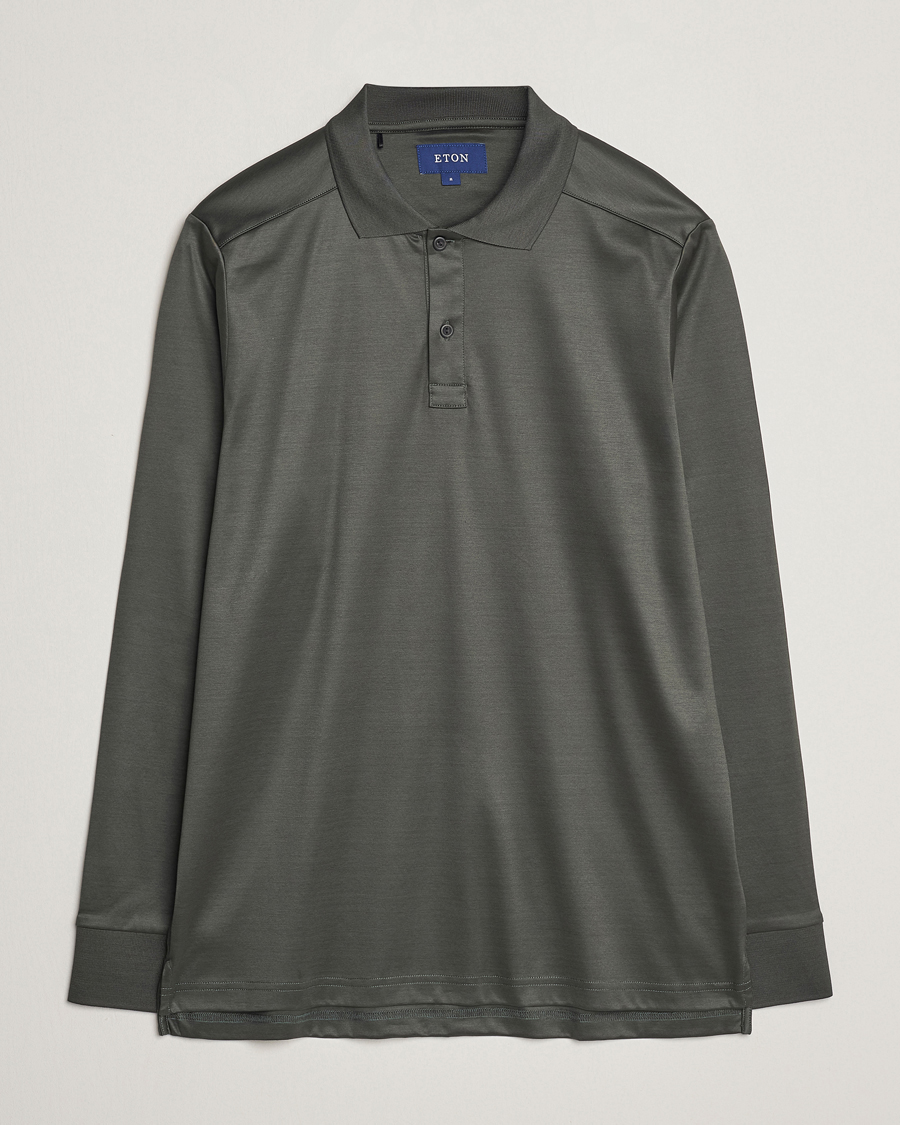 Herren | Pullover | Eton | Filo Di Scozia Long Sleeve Polo Dark Green