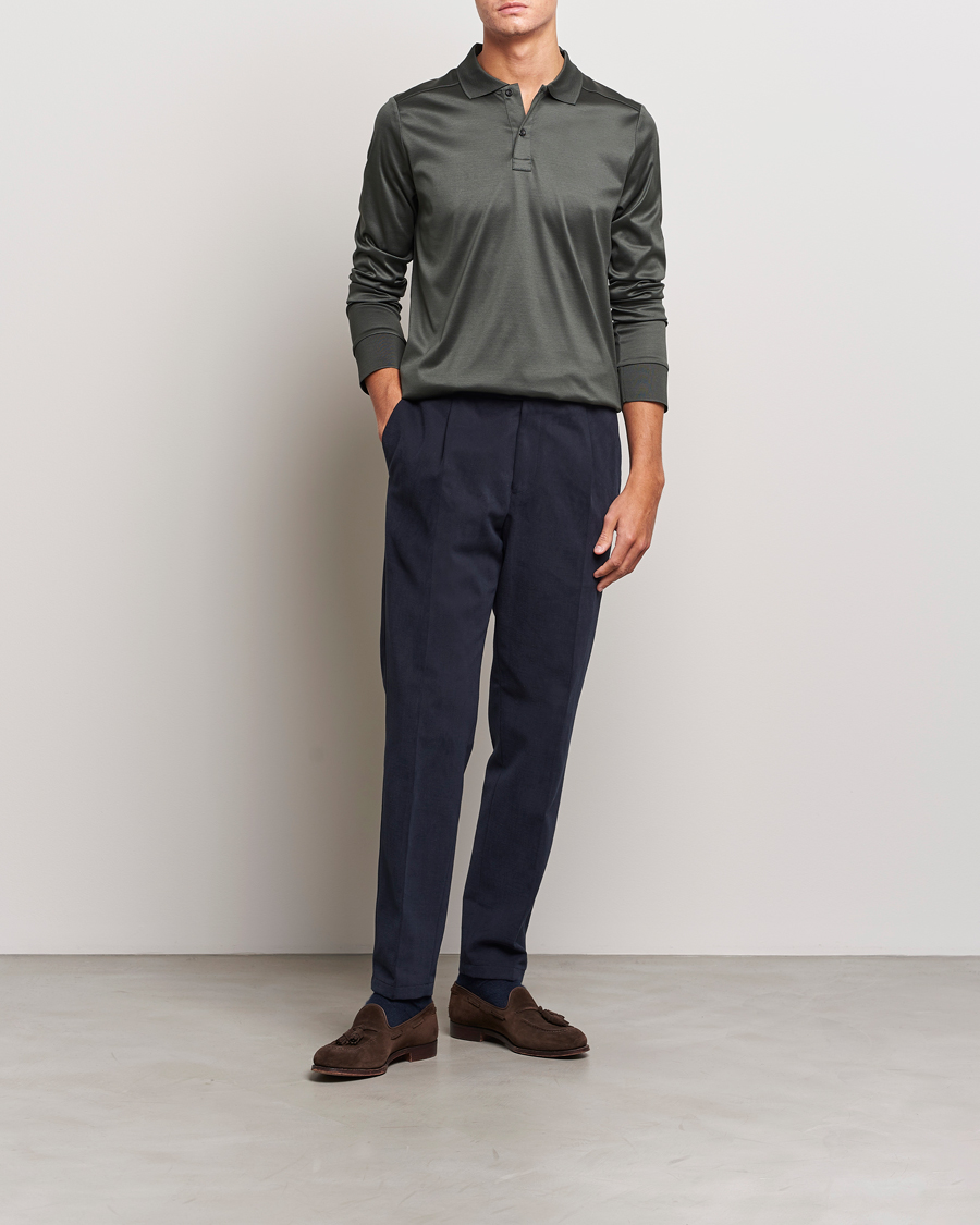 Herren | Pullover | Eton | Filo Di Scozia Long Sleeve Polo Dark Green