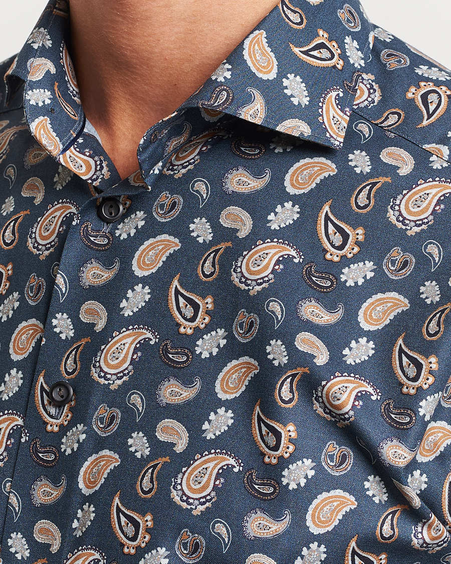 Herren | Hemden | Eton | Slim Fit Wrinkle Free Flannel Printed Shirt Navy