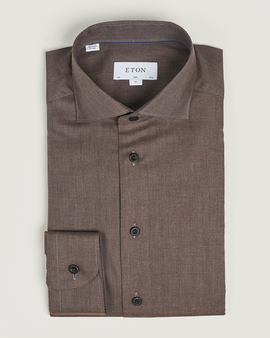 Herren | Hemden | Eton | Slim Fit Wrinkle Free Flannel Shirt Dark Brown