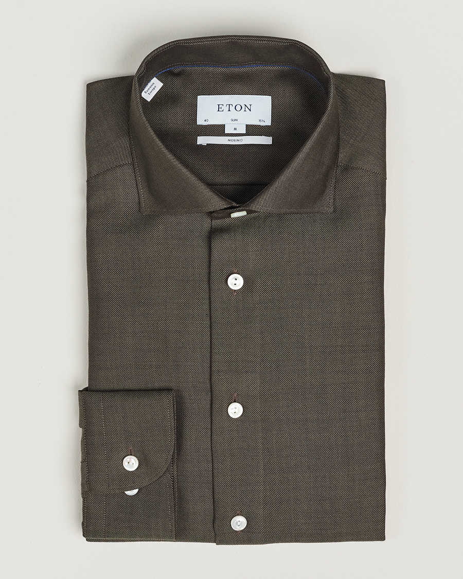 Herren | Hemden | Eton | Slim Fit Merino Shirt Dark Brown